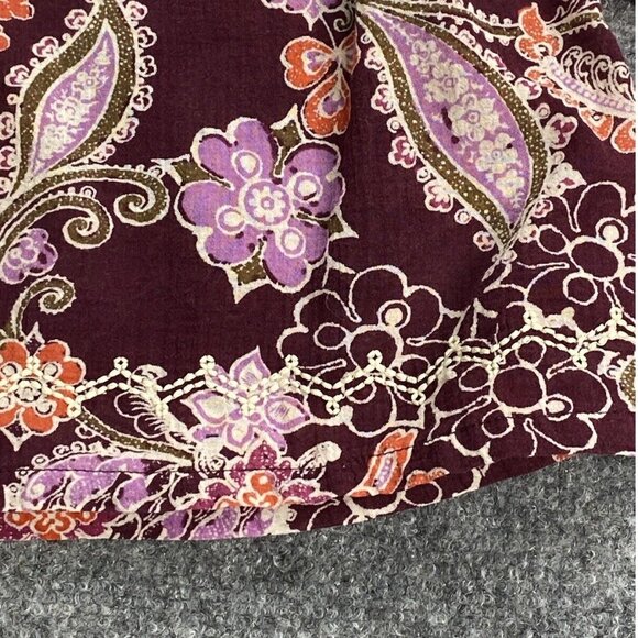 Eddie Bauer Blouse Womens S Purple Embroidered Tasseled Paisley Boho Semi Sheer - Picture 4 of 14